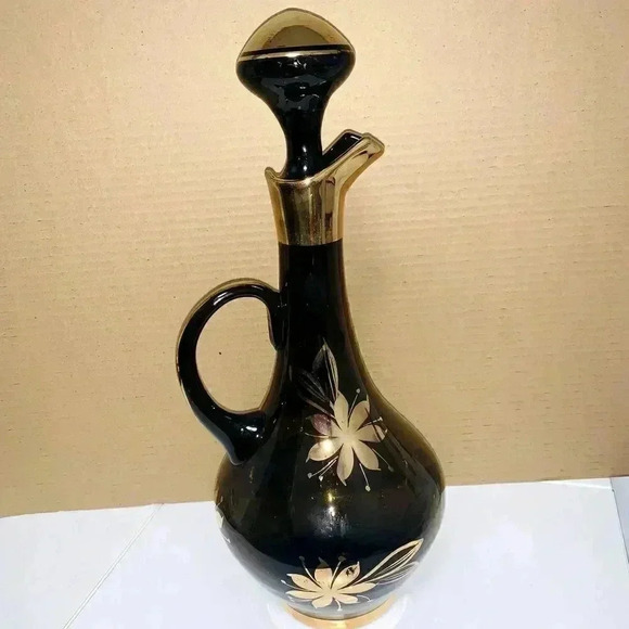 Romanian MidCent Smoked Glass 22k Gold Carafe Decanter Czech Bohemian - Picture 16 of 16